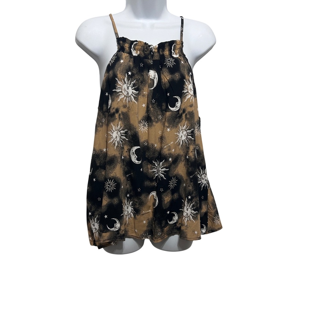 No Boundaries Juniors Celestial Cami XL Brown Moon Star‎ Whimsygoth Boho Indie